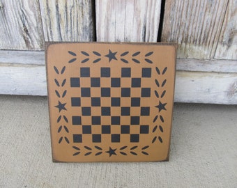 Primitive Colonial Star and Wheat Checker Game Board 8x8 with Color Choices GCC7558