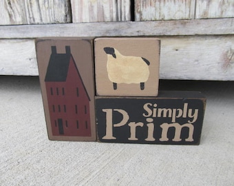 Primitive Simply Prim Saltbox House and Sheep or Crow Set of 3 Stacking Blocks  GCC7314