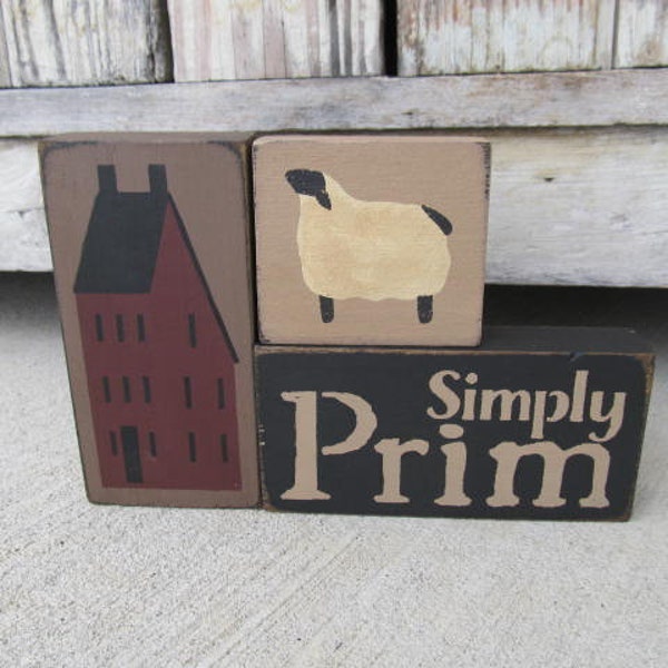 Primitive Simply Prim Saltbox House and Sheep or Crow Set of 3 Stacking Blocks  GCC7314