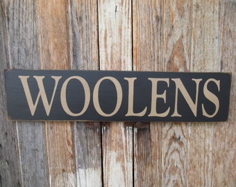 Primitive Colonial Woolens Horizontal Hand Painted Sign with Color Options  GCC8792