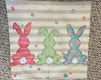 Easter bunny cushion cover!  Hand embroidered rabbit tails.