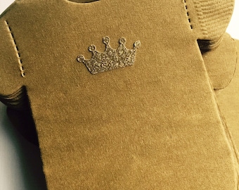 Napkins!   Shaped like baby shirts or bibs! Gold or silver crown baby shower napkins.  Pack of 25.