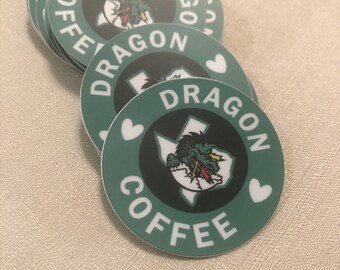 Carroll | dragon coffee | cup or mug sticker | waterproof label | Southlake | vinyl | dishwasher top rack safe