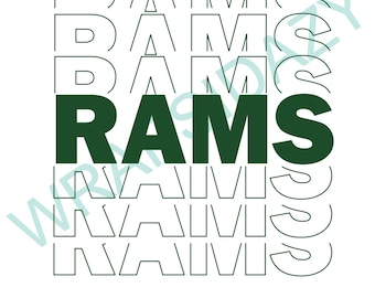 Rams | arquivo digital | sublimação | PNG | SVG | Fonte espelhada empilhada | CSU | Colorado | Cam, o carneiro