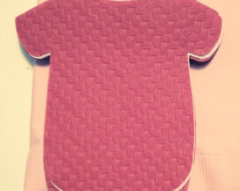 Any quantity baby shower or 1st birthday shirt shaped or bib shaped napkins in deep coral.