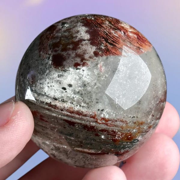 Garden Quartz Sphere with Scenic Red Green Inclusions (1.6 Inch)