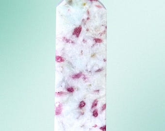 Pietra da collezione in quarzo rubellite, obelisco di cristallo lucidato da 4,3 pollici, con tormalina rosa in torre di quarzo