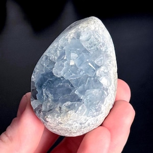 Celestite Crystal Egg Geode: 2.2&quot; Raw Celestine Cluster, Calming Blue Stone
