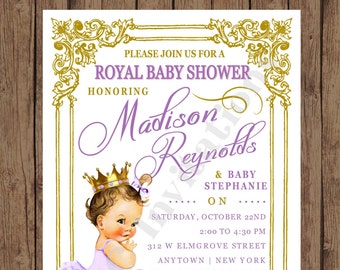 Custom Printed Shabby Chic - Antique - Vintage - Purple Royal Princess Baby Shower Invitations - 1.00 each with envelope