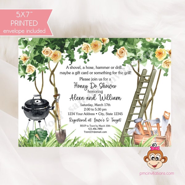 Honey Do Invitation, Honey Do Shower Invitation, honey do party invite, honey do couples shower, Watercolor, 5X7" Printed, with envelopes