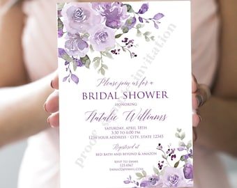 Custom Printed 5x7" Purple Lavender Floral Bridal Shower Invitation, Purple Floral Bridal Shower Invitation, Bridal Shower