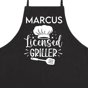 Personalized Apron, Licensed Griller, Apron, Funny Gifts, Gifts For Him For Dad For Husband Mens Apron Gift Idea  - FREE Shipping