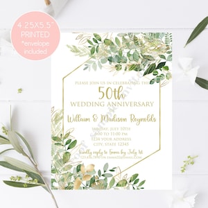 Custom PRINTED 4.25X5.5 - 50th Wedding Anniversary Invitation - Golden Anniversary - Anniversary Invitation - white/kraft envelope included