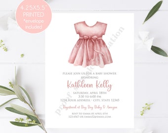 Simple Pink Dress Baby Shower Invitation, Printed Invitation, Simple Baby Shower, Girl Baby Shower Invitation, 4.25X5.5", envelopes included