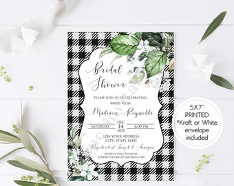 Custom PRINTED 5X7 Buffalo Plaid Bridal Shower Invitation | Farmhouse Buffalo Plaid | Farmhouse Greenery Bridal Shower Invitation