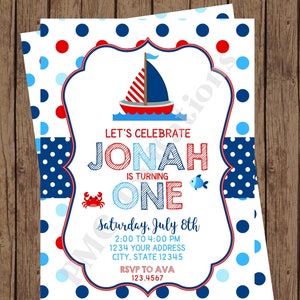 Custom Printed Nautical Sailboat Birthday Invitations envelope included 1.00 each image 1