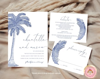Printed 5X7, Tropical Palm Wedding Invitation, Beach Wedding Invitation, Island Wedding Invitation, Wedding Invitations, envelopes included