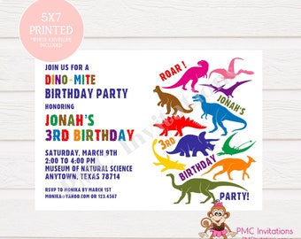 Custom Printed Dinosaur Birthday Invitations - envelopes included - 1.00 each