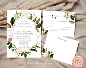 Printed 5X7 Greenery, Foliage Wedding Invitation, Foliage Wedding Invitation, Greenery Wedding Invitation, Simple Wedding, envelope included