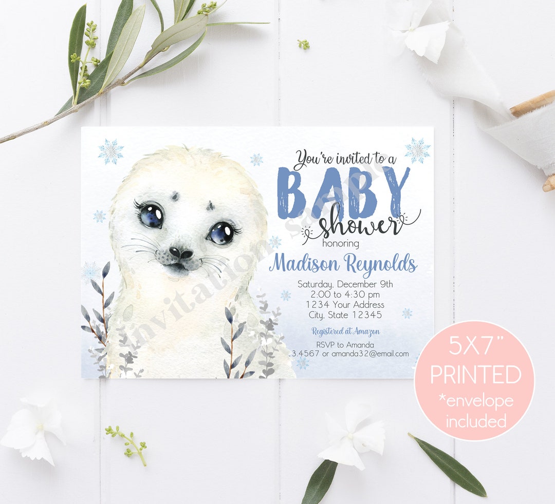 PRINTED 5X7 Seal Baby Shower Invitation, Wintery Seal Baby Shower ...