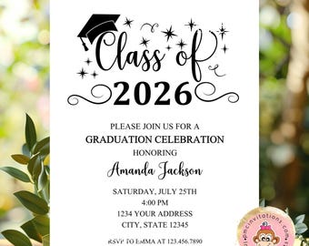 Custom PRINTED 4.25X5.5 Graduation Invitation, Graduation Party, 2026 Senior, Graduation Announcement, kraft or white envelope included