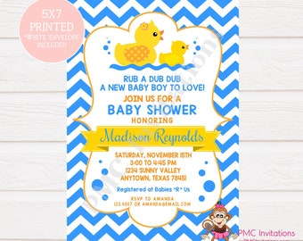 Custom Printed Chevron Yellow Rubber Duck Baby Shower Invitations - 1.00 each with envelope