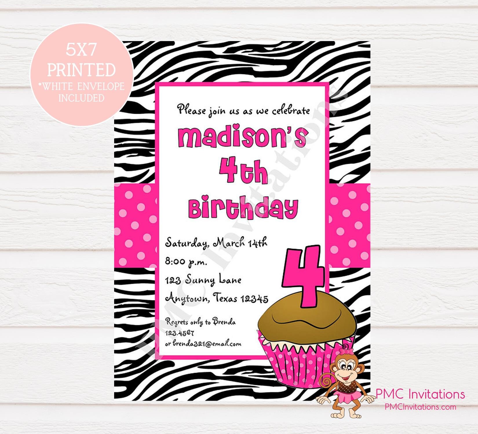 Custom Printed Pink Zebra Print Birthday Invitations any Age - Etsy