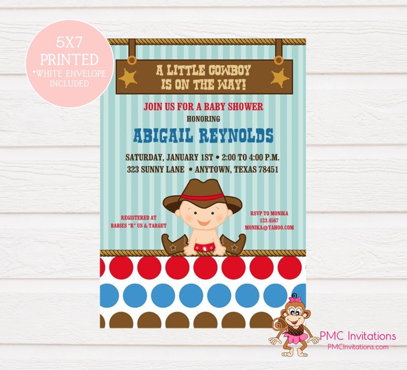 Custom Printed Baby Little Cowboy Baby Shower Invitations Etsy Custom Printed Baby Little Cowboy Baby Shower Invitations Etsy