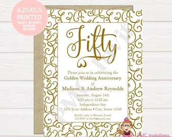 Custom PRINTED 4.25X5.5 - 50th Wedding Anniversary Invitation - Golden Anniversary - Anniversary Invitation - white/kraft envelope included