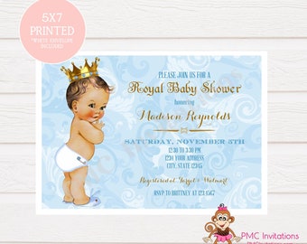 Custom Printed Shabby Chic Vintage Prince Baby Shower Invitations - Any hair color - 1.00 each with envelope