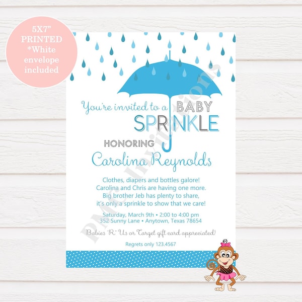 Custom Printed 5X7 Boy Blue, Baby Sprinkle Invitations ... 1.00 each with envelope