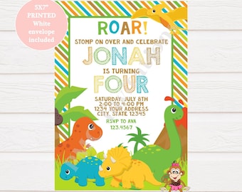 Custom PRINTED 5X7" Dinosaur Birthday Invitations - Dinosaur Party, Dinosaur Birthday - 1.00 each with envelope