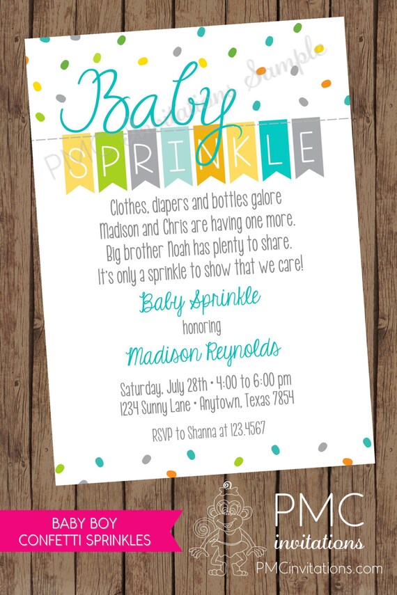 Custom PRINTED Baby Sprinkle Invitations 1.00 each with Etsy
