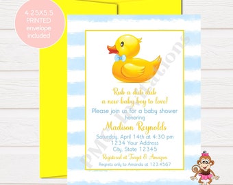 Custom PRINTED 4.25X5.5 Rubber Duck, Duckie, Boy, Girl, Gender Neutral, Duck Baby Shower Invitation, envelopes included