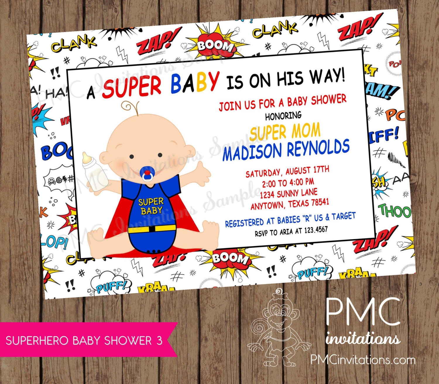 Superhero Baby Shower Invitations 1.00 each with envelopes Etsy
