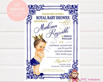 Custom Printed Shabby Chic, Antique, Vintage, Select hair/skin color, Royal Prince Baby Shower Invitations - 1.00 each w/envelope