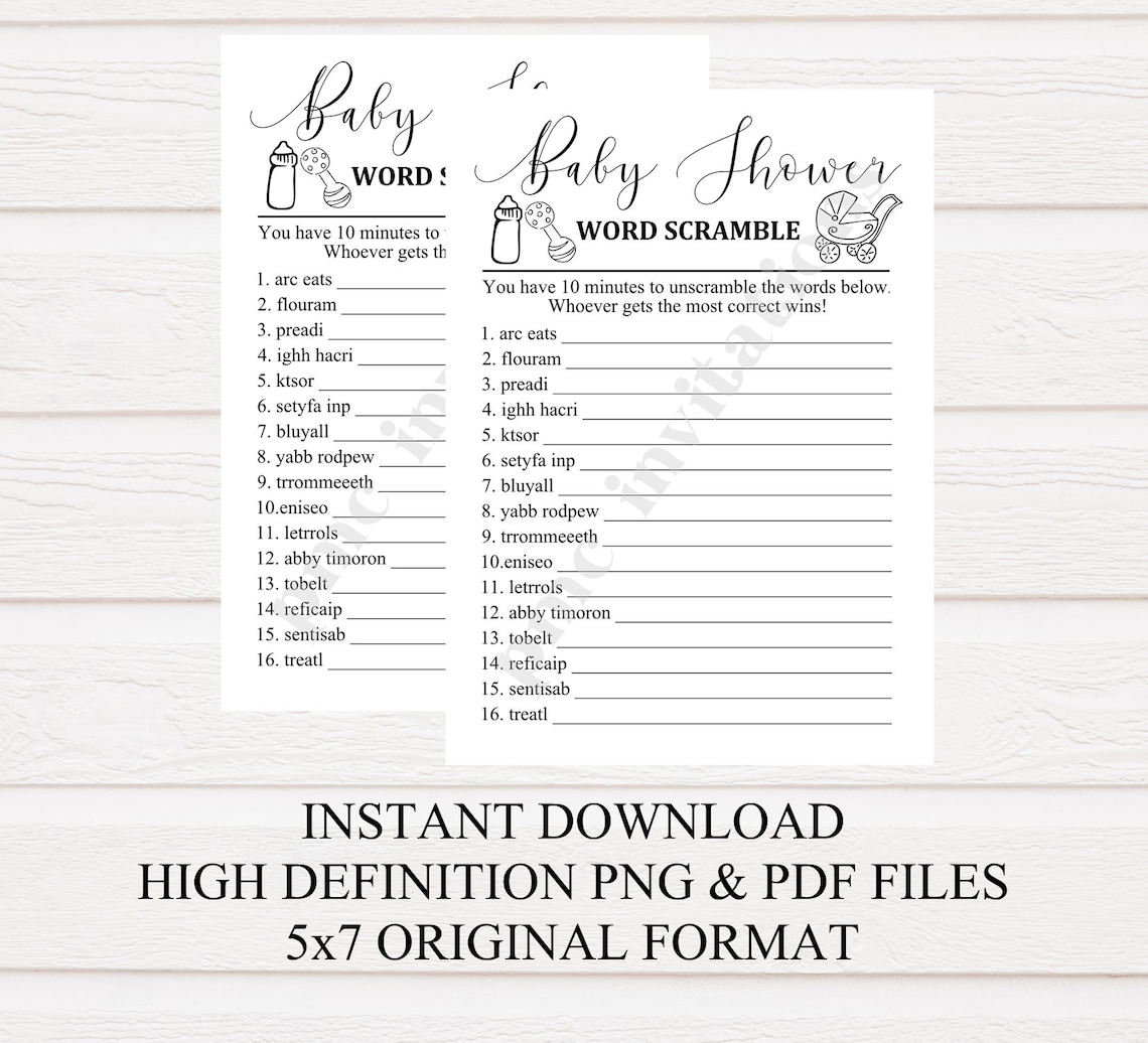 Baby Shower Word Scramble Baby Shower Game Printable Baby Etsy