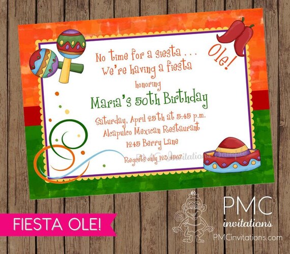 Custom Printed Mexican Theme Birthday Invitations - 1.00 each with ...