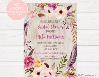 Custom Printed Floral Boho Bridal Shower Invitations - Bridal Party Invitation - 1.00 each with envelope
