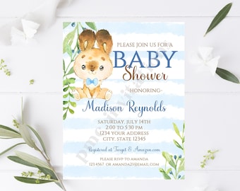 Custom Printed 4.25X5.5" Watercolor Boy Rabbit Bunny Baby Shower, Boy Blue Bunny Rabbit Baby Shower, Invitations, envelopes included