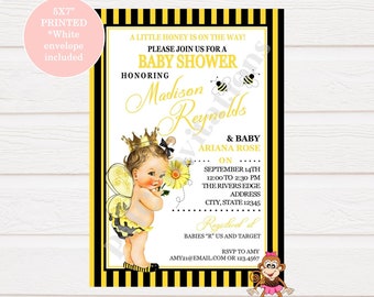 Custom Printed 7X7" Shabby Chic - Antique - Vintage - Bumble Bee Baby Shower Invitations - You pick hair/skin color 1.00 each with envelope