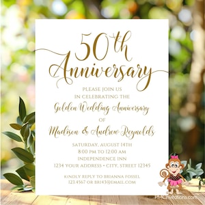 Custom PRINTED 4.25X5.5 - 50th Wedding Anniversary Invitation - Golden Anniversary - Anniversary Invitation - white/kraft envelope included
