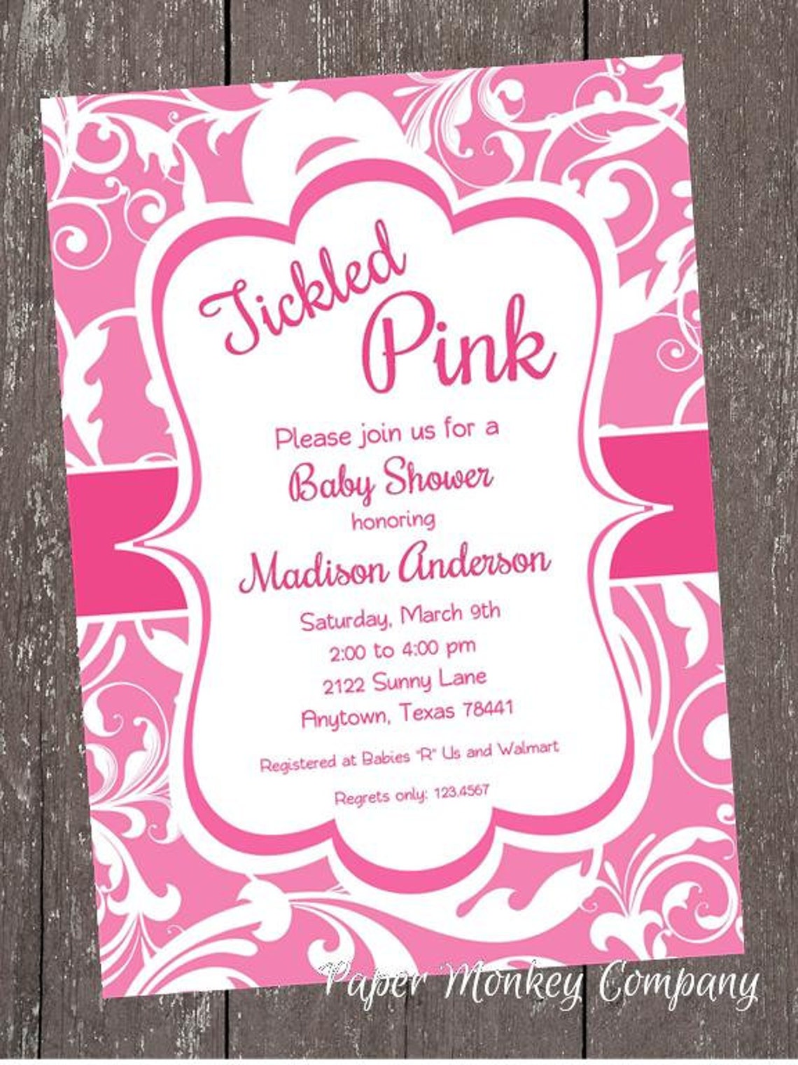 Tickled Pink Baby Shower Invitation 1.00 each with envelope Etsy