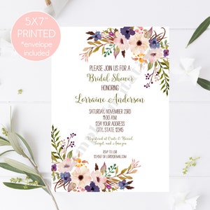 Floral Boho Bridal Shower Invitations Bridal Party Invitation 5X7 PRINTED envelopes included image 1