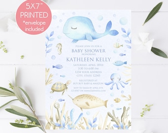 Under the Sea, Ocean, Baby Shower Invitation, Sea creatures, Ocean, Under the Sea Baby Shower Invitations, Printed Invitation, with envelope