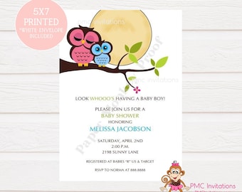 Custom Printed Owl Baby Shower Invitations for Boy or Girl, Mommy Owl, Baby Owl - 1.00 each with envelope