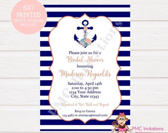 Custom Printed Nautical Bridal Shower Invitations - Anchor Nautical - 1.00 each with envelope