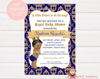 Custom Printed African American Vintage Antique Royal Prince Baby Shower Invitations -  1.00 each with envelope