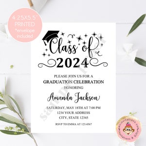 Custom PRINTED 4.25X5.5 Graduation Invitation, Graduation Party, 2024 Senior, Graduation Announcement, kraft or white envelope included