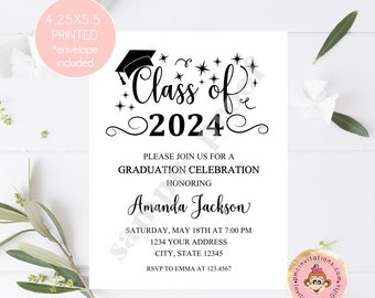 Custom PRINTED 4.25X5.5 Graduation Invitation, Graduation Party, 2024 Senior, Graduation Announcement, kraft or white envelope included